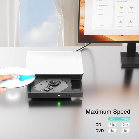 External CD/DVD Drive for Laptop PC, USB 3.0 CD DVD Burner, Black | USB3.0 High Speed, Portable CD DVD RW Drive, Compatible Windows 11 Mac Linux, Plug & Play for Laptop Desktop in Saudi Arabia