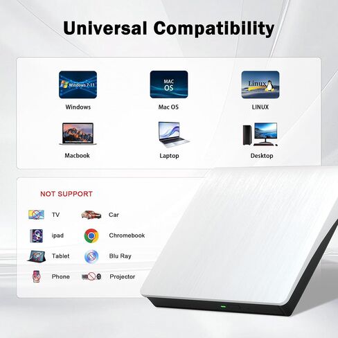 External CD/DVD Drive for Laptop PC, USB 3.0 CD DVD Burner, Black | USB3.0 High Speed, Portable CD DVD RW Drive, Compatible Windows 11 Mac Linux, Plug & Play for Laptop Desktop in Saudi Arabia