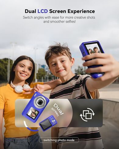 Digital Camera, Real 2.7K Dual-Screen Digital Camera for Photography Auto-Focus Vlogging Camera for YouTube Video 16x Zoom 32GB SD Card Anti Shake Compact Camera for Student Teen Boys Girls Kids in Saudi Arabia