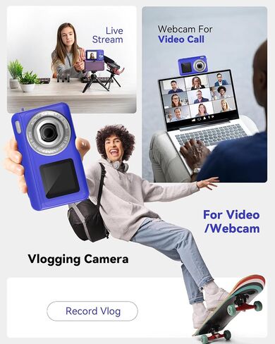 Digital Camera, Real 2.7K Dual-Screen Digital Camera for Photography Auto-Focus Vlogging Camera for YouTube Video 16x Zoom 32GB SD Card Anti Shake Compact Camera for Student Teen Boys Girls Kids in Saudi Arabia
