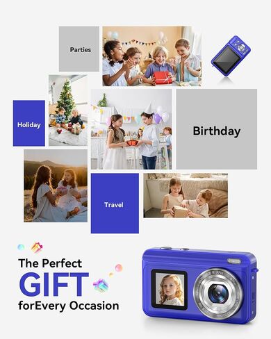 Digital Camera, Real 2.7K Dual-Screen Digital Camera for Photography Auto-Focus Vlogging Camera for YouTube Video 16x Zoom 32GB SD Card Anti Shake Compact Camera for Student Teen Boys Girls Kids in Saudi Arabia
