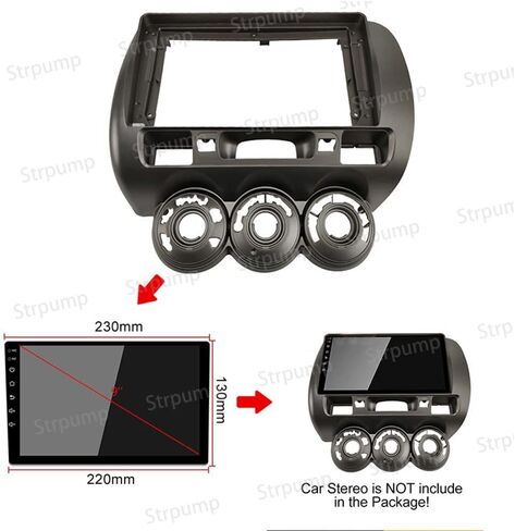 9'' Car Radio Stereo Dash Frame Fascia Bezel Panel with Power Harness Compatible for Honda Fit Jazz 2004 05 06 07 LHD Install Mount Kit in Kuwait