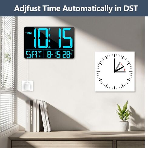 ساعة حائط رقمية مقاس 13 بوصة مع جهاز تحكم عن بعد، 25 نغمة رنين، درجة الحرارة، التقويم، 0-100% سطوع تلقائي أو مخصص، 12/24 ساعة، التوقيت الصيفي، مؤقت، لغرفة المعيشة، المطبخ، غرفة النوم، المكتب، كبار السن in Kuwait