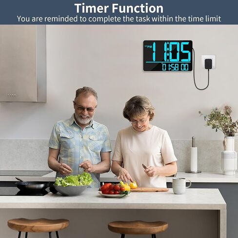 ساعة حائط رقمية مقاس 13 بوصة مع جهاز تحكم عن بعد، 25 نغمة رنين، درجة الحرارة، التقويم، 0-100% سطوع تلقائي أو مخصص، 12/24 ساعة، التوقيت الصيفي، مؤقت، لغرفة المعيشة، المطبخ، غرفة النوم، المكتب، كبار السن in Kuwait
