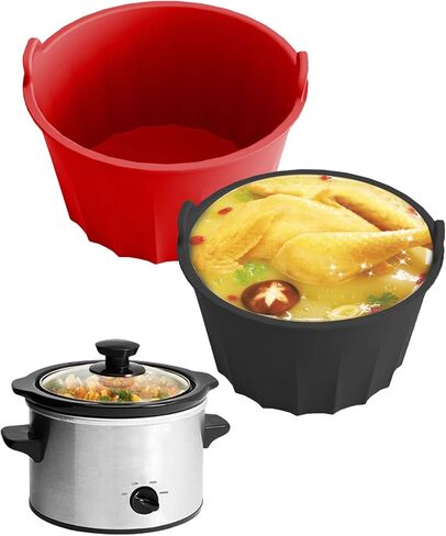 Slow Cooker Liner,2pcs Reusable Round Cooking Liner Leak-proof Silicone Slow Cooker Liner fit 5-6 Quart Oval Slow Cooker Dishwasher Safe Cooking Liner Accessories in Kuwait