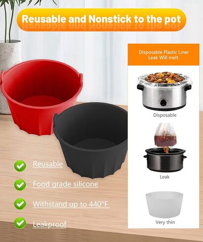 Slow Cooker Liner,2pcs Reusable Round Cooking Liner Leak-proof Silicone Slow Cooker Liner fit 5-6 Quart Oval Slow Cooker Dishwasher Safe Cooking Liner Accessories in Kuwait