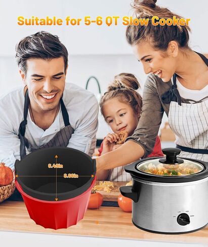 Slow Cooker Liner,2pcs Reusable Round Cooking Liner Leak-proof Silicone Slow Cooker Liner fit 5-6 Quart Oval Slow Cooker Dishwasher Safe Cooking Liner Accessories in Kuwait