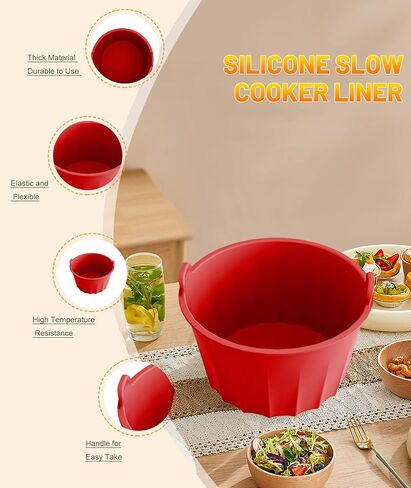 Slow Cooker Liner,2pcs Reusable Round Cooking Liner Leak-proof Silicone Slow Cooker Liner fit 5-6 Quart Oval Slow Cooker Dishwasher Safe Cooking Liner Accessories in Kuwait