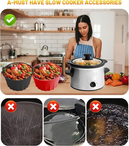 Slow Cooker Liner,2pcs Reusable Round Cooking Liner Leak-proof Silicone Slow Cooker Liner fit 5-6 Quart Oval Slow Cooker Dishwasher Safe Cooking Liner Accessories in Kuwait