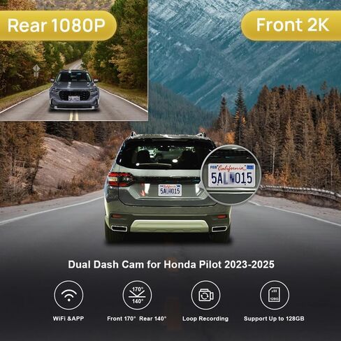 Fitcamx 4K Dash Cam Suitable for Honda Pilot 2023 2024 2025 EX-L Touring Elite Sport Trailsport LX Black Edition, OEM Look, UHD 2160P Video, WiFi & APP, Loop Recording, G-Sensor, Plug&Play, 64GB Card in Kuwait