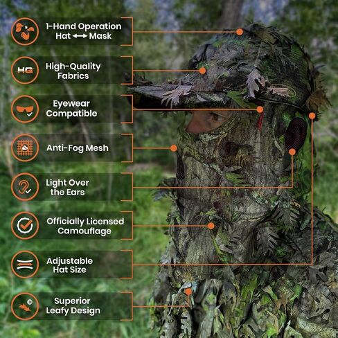 Mossy Oak Break-Up Camo Face Mask Rear Facing Hat for Hunting, Officially Licensed Camouflage in Kuwait