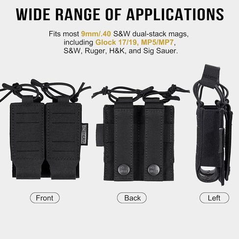 OneTigris Tactical Pistol Mag Pouch, MOLLE Double Magazine Pouch for 9mm .40 .45 .357 Glock S&W Ruger Springfield HK Quick Release with Plastic Inserts OWB Laser-Cutting in Kuwait