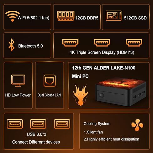 Mini PC Alder Lake-ν95 (حتى 3.4 جيجا هرتز) 4 النوى 4 مؤشرات ترابط ، أجهزة كمبيوتر سطح المكتب Mini 8GB DDR5 256GB M.2 SSD ، MINI PC Dual LAN Support 4K عرض الشاشة الثلاثي/USB3.0/WIFI 5/Bluetooth 5.0 للتعليم in Kuwait