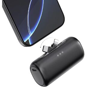 شاحن محمول لـ iPhone مع موصل 2-in-1 ، بنك طاقة صغير 5000 مللي أمبير ، يتوافق شحن سريع مع iPhone 16/15/14/13/12/11 ، Samsung S25/24 ، Android ، Pink