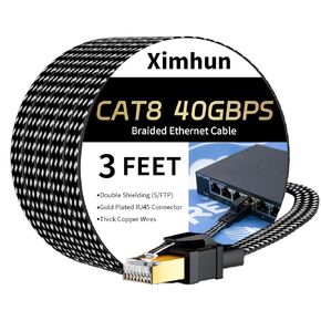 CAT 8 Ethernet Cable 30 FT ، 40GBPS 2000MHz HISH FLAGE CAT8 CATPAL SPATH مع موصل RJ45 المطلي بالذهب ، كابل شبكة شبكة LAN ، جهاز التوجيه/الألعاب/الكمبيوتر ، S/FTP