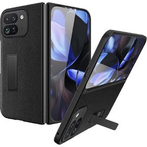 Miimall Leather Cases for Google Pixel 9 Pro Fold Phone Case,[Invisive Kickstand & Drop Protection] Full Body Anti Scratch Slim Thin Drop Proof Cover Phone Case for Pixel 9 Pro Fold, Carbon Fiber