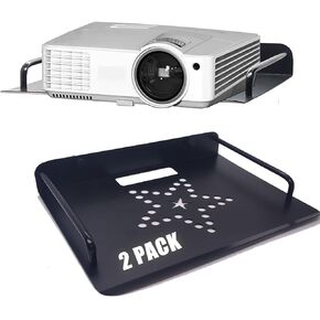 رف الجدران المعدني 2-بيست جدار عائم تصميم تبديد حرارة الجدران 8.8 رطل الحمل Mini Projector Wall Mount على الجرف لجهاز العرض ، جهاز توجيه wifi ، صناديق الوسائط الحديثة ، وحدات التحكم في اللعبة (SilverX2)