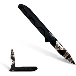 نسبة Extrema - Ferrum T (الأسود Camo) ، Böhler N690 Steel Blade 58 HRC ، Geotech Camo Finish ، مقبض ألمنيوم ناعم ، تصميم مريح ، شفرة ثابتة متينة ، حرفية إيطالية