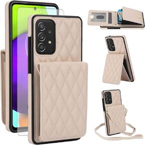 علبة الهاتف لـ Samsung Galaxy A52/A52S 5G محفظة مع حامية شاشة زجاجية مقسمة حامل بطاقة فتحة Crossbody Strap Stand RFID حظر 52 S 4G G5 52A S52 52S نساء الرجال الأرجوانيين الداكن