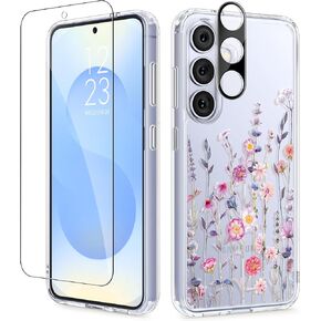 Gviewin لـ Samsung Galaxy S25 Plus مع حامي واقي الشاشة والعدسات الكاميرا ، [غير مصفر] واضحة للهاتف Womer Hard Shockproof Pumper لـ S25 Plus 6.7 "(Floratopia/Colorful)