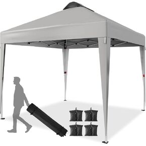 10x10 Pop Up Canopy Tent, Silver Coated Tarp Beach Tent with Portable Roller Bag and 4 Sandbags, Waterproof Sun Shelter Gazebo for Outdoor Party, Camping, Commercial Events, Gray