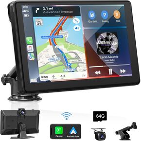 شاشة Carplay للسيارة ، 10.1 بوصة شاشة لمس استريو محمولة للسيارة اللمسات لسيارات Apple Carplay و Android مع كاميرا Cam/HD Cam/HD/GPS الملاحة/المرآة/Siri/Bt/Aux/Car Audio Actives