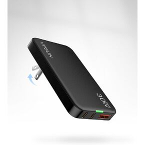 65W GAN USB C Block Wall Charger ، 3 Port Ultra Thin Flat USB-C شحن القابس ، محول طاقة USB قابل للطي لـ MacBook ، iPhone 15/16 ، Samsung (White ، 65W)