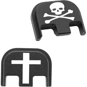 2 PCS غطاء خلفي الشريحة لوحات خلفية Gen 5 ، لوحة الغطاء الخلفي الألومنيوم لـ Glock 17 19 21 22 23 24 26 27 29 30 31 32 33 34 35 37 38 39 40 41 لوحة خلفية خلفية خلفية محفورة (جمجمة)
