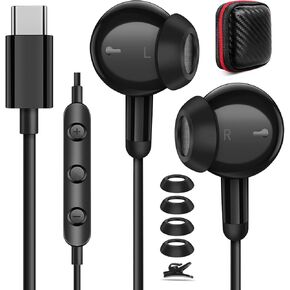 COOYA USB C Headphones with Mic Volume Control for iPhone 16 Pro Max 15 Plus iPad Air M2 In-Ear Wired Earbuds HiFi Stereo Type-C Earphones for Samsung S25 Ultra S24 S23 A54 Pixel 9 8 Android iOS White