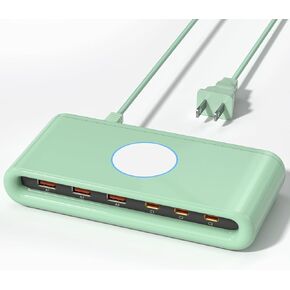 145W USB C Charging Station for Multiple Devices,6 Port USB C Hub Charger,6FT Extension Cable Compatible with iPhone/iPad/Samsung/Pixel/LG (Green, 145w)