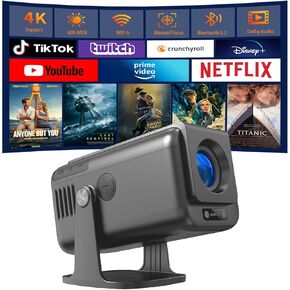 جهاز عرض صغير مع WiFi و Bluetooth ، جهاز عرض ذكي مع تطبيقات مدمجة ، جهاز عرض محمول مع 1080p 600 ANSI Auto Keystone ، Proyectors 4K Bluetooth WiFi مع 180 درجة قابلة للدوار