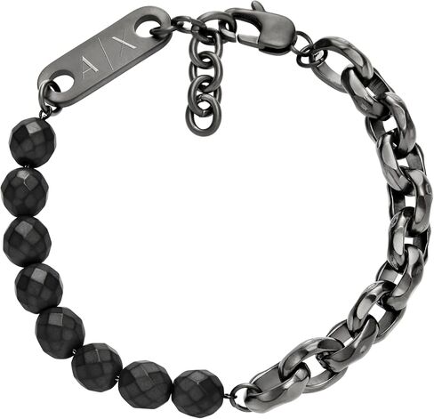 A|X ARMANI EXCHANGE Men's Silver-Tone Brass Beaded Bracelet (Model: AXG0118040) in Saudi Arabia