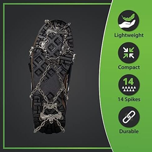 Trail Spikes Crampons Ice Grips for Hiking - Winter Shoes/Boots with 14 Stainless Steel Spikes, Anti-Slip Traction Cleats for Snow Ice Walking Climbing Mountaineering (Black, L) in Saudi Arabia