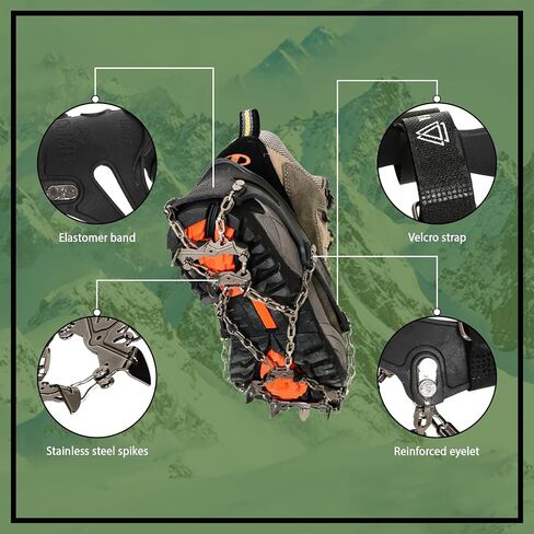 Trail Spikes Crampons Ice Grips for Hiking - Winter Shoes/Boots with 14 Stainless Steel Spikes, Anti-Slip Traction Cleats for Snow Ice Walking Climbing Mountaineering (Black, L) in Saudi Arabia