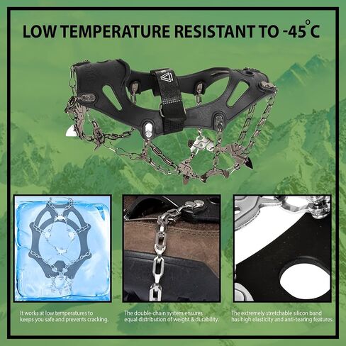 Trail Spikes Crampons Ice Grips for Hiking - Winter Shoes/Boots with 14 Stainless Steel Spikes, Anti-Slip Traction Cleats for Snow Ice Walking Climbing Mountaineering (Black, L) in Saudi Arabia