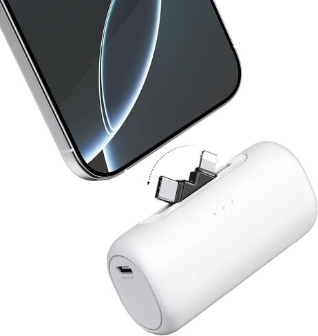 شاحن محمول لـ iPhone مع موصل 2-in-1 ، بنك طاقة صغير 5000 مللي أمبير ، يتوافق شحن سريع مع iPhone 16/15/14/13/12/11 ، Samsung S25/24 ، Android ، Pink in Saudi Arabia
