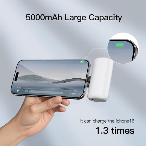 شاحن محمول لـ iPhone مع موصل 2-in-1 ، بنك طاقة صغير 5000 مللي أمبير ، يتوافق شحن سريع مع iPhone 16/15/14/13/12/11 ، Samsung S25/24 ، Android ، Pink in Saudi Arabia