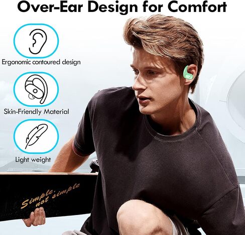 kurdene Wireless Earbuds Bluetooth Headphones Sport,Over Ear Buds with Deep Bass Sound,60Hrs Playtime Earphones Redesigned Comfort Fit with Earhooks for Running,Meeting,Workout-Black in Kuwait