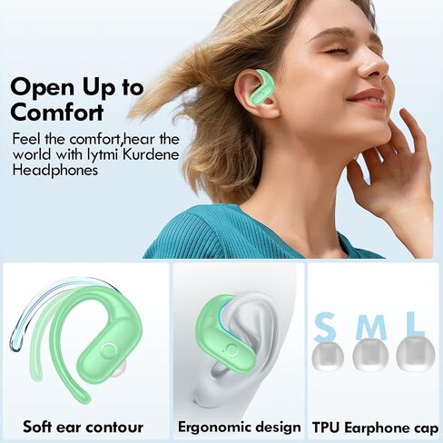 kurdene Wireless Earbuds Bluetooth Headphones Sport,Over Ear Buds with Deep Bass Sound,60Hrs Playtime Earphones Redesigned Comfort Fit with Earhooks for Running,Meeting,Workout-Black in Kuwait