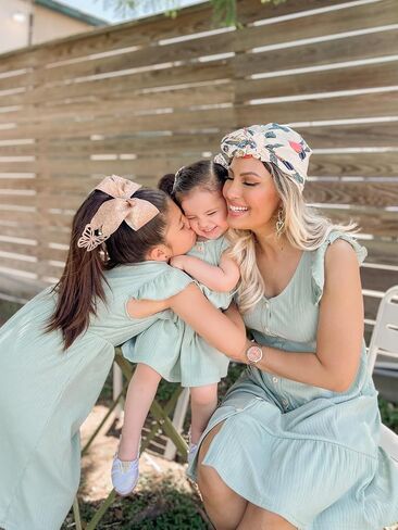 IFFEI Matching Family Dresses Cotton Ruffle Decor Mommy and Me Matching Dress in Kuwait