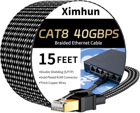 CAT 8 Ethernet Cable 30 FT ، 40GBPS 2000MHz HISH FLAGE CAT8 CATPAL SPATH مع موصل RJ45 المطلي بالذهب ، كابل شبكة شبكة LAN ، جهاز التوجيه/الألعاب/الكمبيوتر ، S/FTP in Kuwait