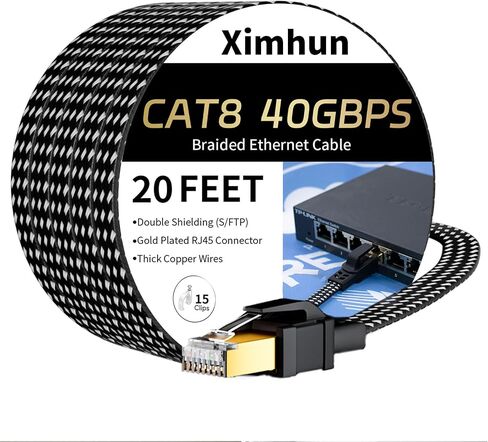CAT 8 Ethernet Cable 30 FT ، 40GBPS 2000MHz HISH FLAGE CAT8 CATPAL SPATH مع موصل RJ45 المطلي بالذهب ، كابل شبكة شبكة LAN ، جهاز التوجيه/الألعاب/الكمبيوتر ، S/FTP in Kuwait