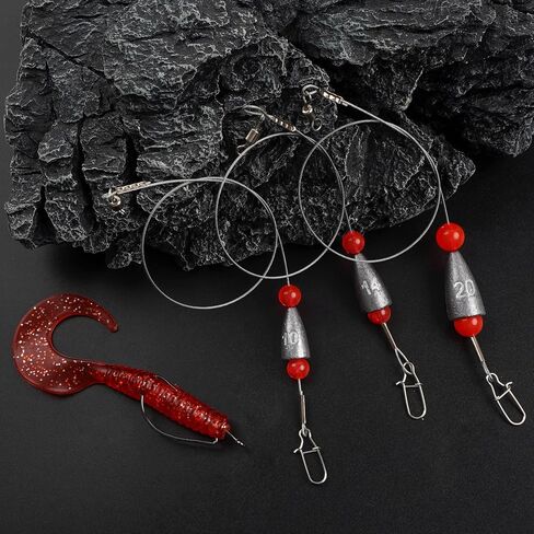 Carolina Ready Rigs for Bass Fishing,5pcs Pre-Rigged Fishing Rigs with Bullet Sinkers Stainless Steel Fishing Leaders Fishing Weights Swivel Snaps Beads Rig Kit for Saltwater Freshwater in Kuwait