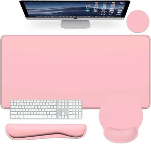 Dapesuom Large Gaming Mouse Pad, Pink Mouse Pads with Wrist Rest Wrist Support, 4in1 Big XXL Desk Mat Desk Pad + Ergonomic Mousepad + Memory Foam Keyboard Mat Wrist Rest + Coaster Set for Computer in Kuwait
