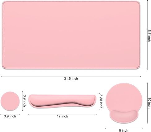 Dapesuom Large Gaming Mouse Pad, Pink Mouse Pads with Wrist Rest Wrist Support, 4in1 Big XXL Desk Mat Desk Pad + Ergonomic Mousepad + Memory Foam Keyboard Mat Wrist Rest + Coaster Set for Computer in Kuwait