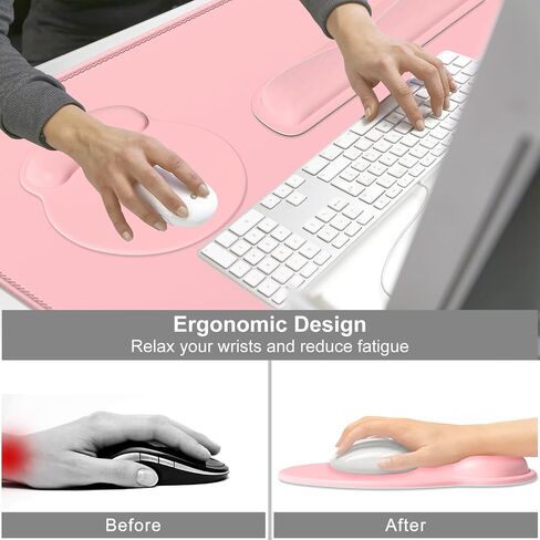 Dapesuom Large Gaming Mouse Pad, Pink Mouse Pads with Wrist Rest Wrist Support, 4in1 Big XXL Desk Mat Desk Pad + Ergonomic Mousepad + Memory Foam Keyboard Mat Wrist Rest + Coaster Set for Computer in Kuwait