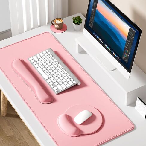 Dapesuom Large Gaming Mouse Pad, Pink Mouse Pads with Wrist Rest Wrist Support, 4in1 Big XXL Desk Mat Desk Pad + Ergonomic Mousepad + Memory Foam Keyboard Mat Wrist Rest + Coaster Set for Computer in Kuwait