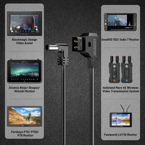كابلات Alvin DTAP إلى DC Cable Cable for Atomos Ninja V ، D-TAP إلى 2.1 DC كابل الطاقة الأيمن للزاوية اليمنى لمساعدة التصميم الأسود ، Smallhd 702 ، لشاشة FW568 FW568 ، Ultra Soft in Kuwait