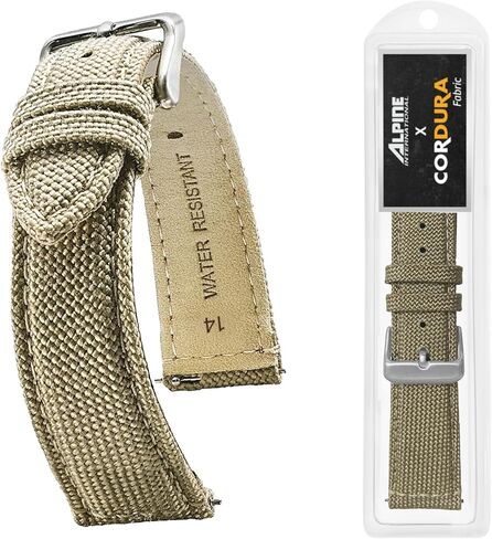 STUNNING SELECTION Alpine CORDURA fabric top and water resistant leather lining watch strap with Quick Release Spring Bars - Black, Olive, Grey, Khakhi, Blue, Red, Orange - 14, 16, 18, 20, 22 mm in Saudi Arabia