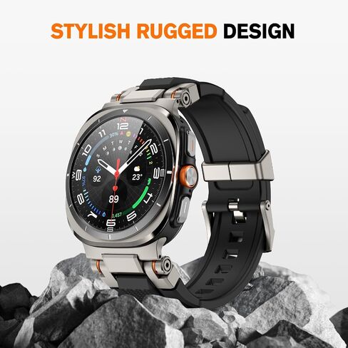 Amband متوافق مع Samsung Galaxy Watch العصابات الفائقة للرجال ، حزام موصل معدني وعرة لـ Galaxy Watch 7 Ultra 47mm ، الملحقات الرياضية مع واقي شاشة زجاجي 9H - أسود/أسود in Kuwait
